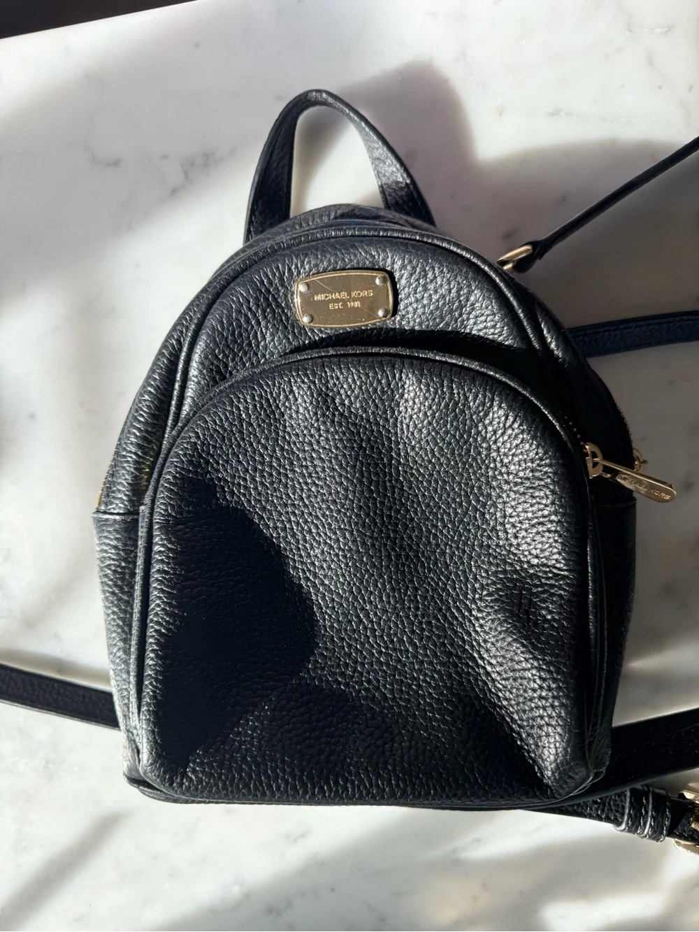Michael Kors Black Pebbled Leather Mini Backpack with Gold Hardware